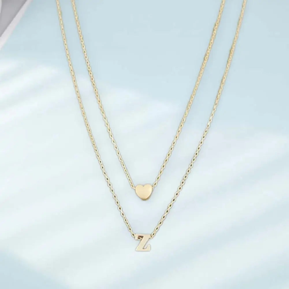 Women Necklace Solid Color Polished Double-layer Neck Chain Letter Shape Anti-deformed Lady Pendant Gift Anniversary Gift