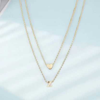 Women Necklace Solid Color Polished Double-layer Neck Chain Letter Shape Anti-deformed Lady Pendant Gift Anniversary Gift