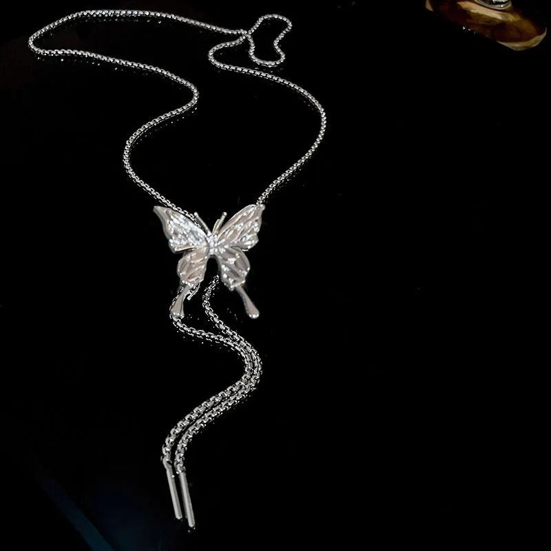 Gothic Romantic Butterfly Adjustable Rope Necklace For Women Korean Style Shiny Clavicle Chain Choker Trending Jewelry Girl 2024