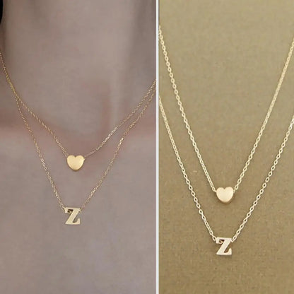 Women Necklace Solid Color Polished Double-layer Neck Chain Letter Shape Anti-deformed Lady Pendant Gift Anniversary Gift