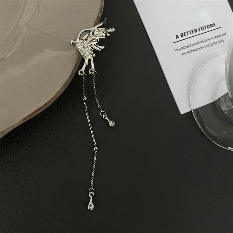 Y2K Fairy Butterfly Tassel Ear Clips Angel Ear Bone Clip Earring Elf Female Hole Cuff Hanging Earring Fashion Jewelry