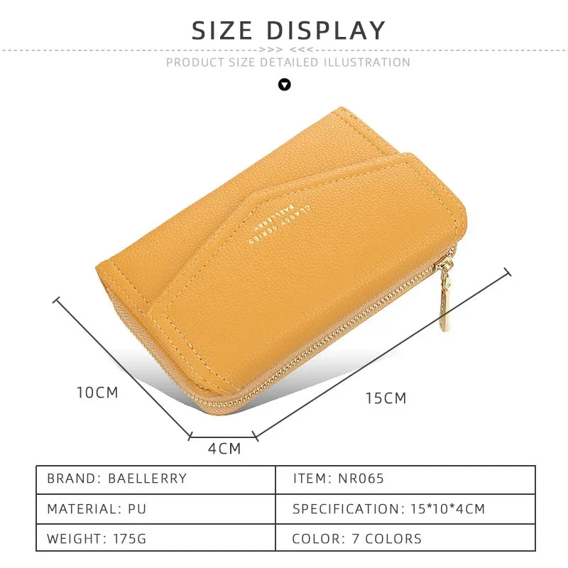 Yellow Wallets for Women Large Capacity Clutch Bag Green Zipper Coin Purse Card Holder Wallet Ladies Purses Leather Red Wallet