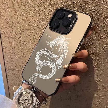 جراب IMD فضي لهاتف iPhone 16 15 14 Pro Max Phone Funda Luxury Cool Dragon Totem Cover