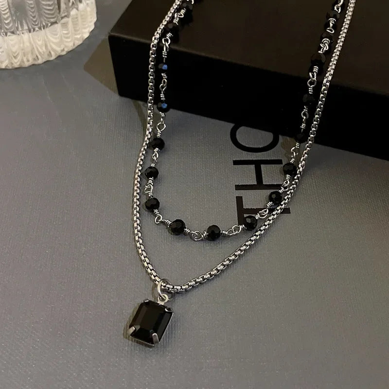 New Black Crystal Beaded Double Layer Necklace for Women Personalized Fashionable Daily Accessories Party Jewelry Birthday Gifts