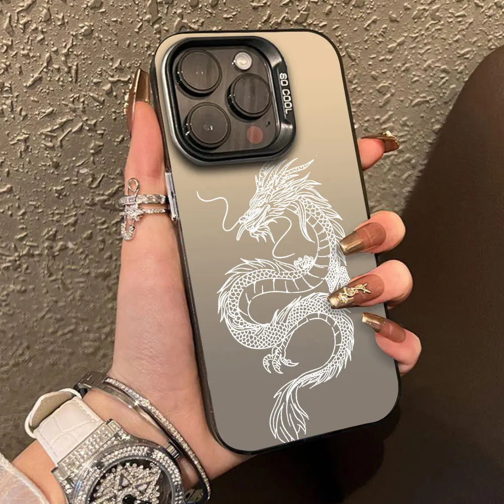 جراب IMD فضي لهاتف iPhone 16 15 14 Pro Max Phone Funda Luxury Cool Dragon Totem Cover