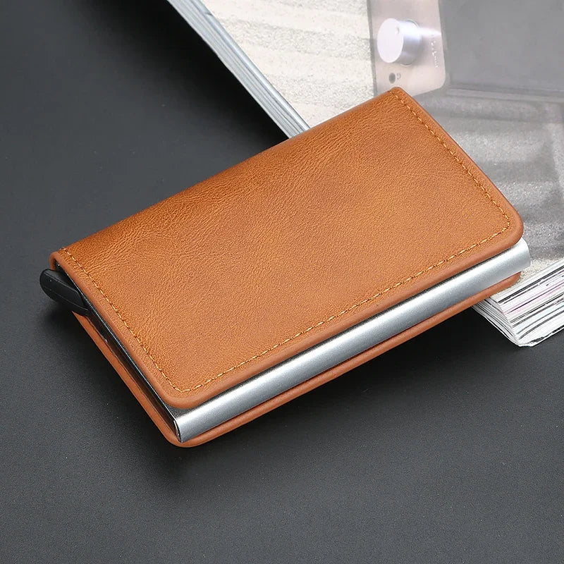 2024 New Wallet Blocking Rfid PU Leather Vintage Credit Card Holder Unisex Antitheft Security Aluminum Metal Purse