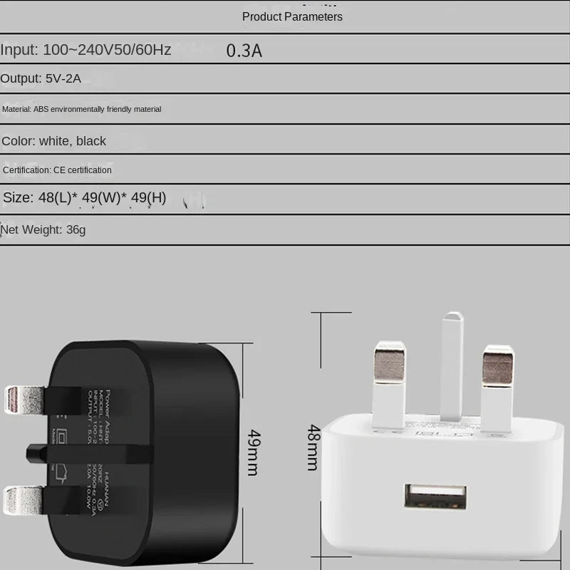 Universal 5V 2A UK Plug 3 Pin USB Wall Charger Adapter Smart phone Charging For Iphone Samsung Huawei Charging Charger