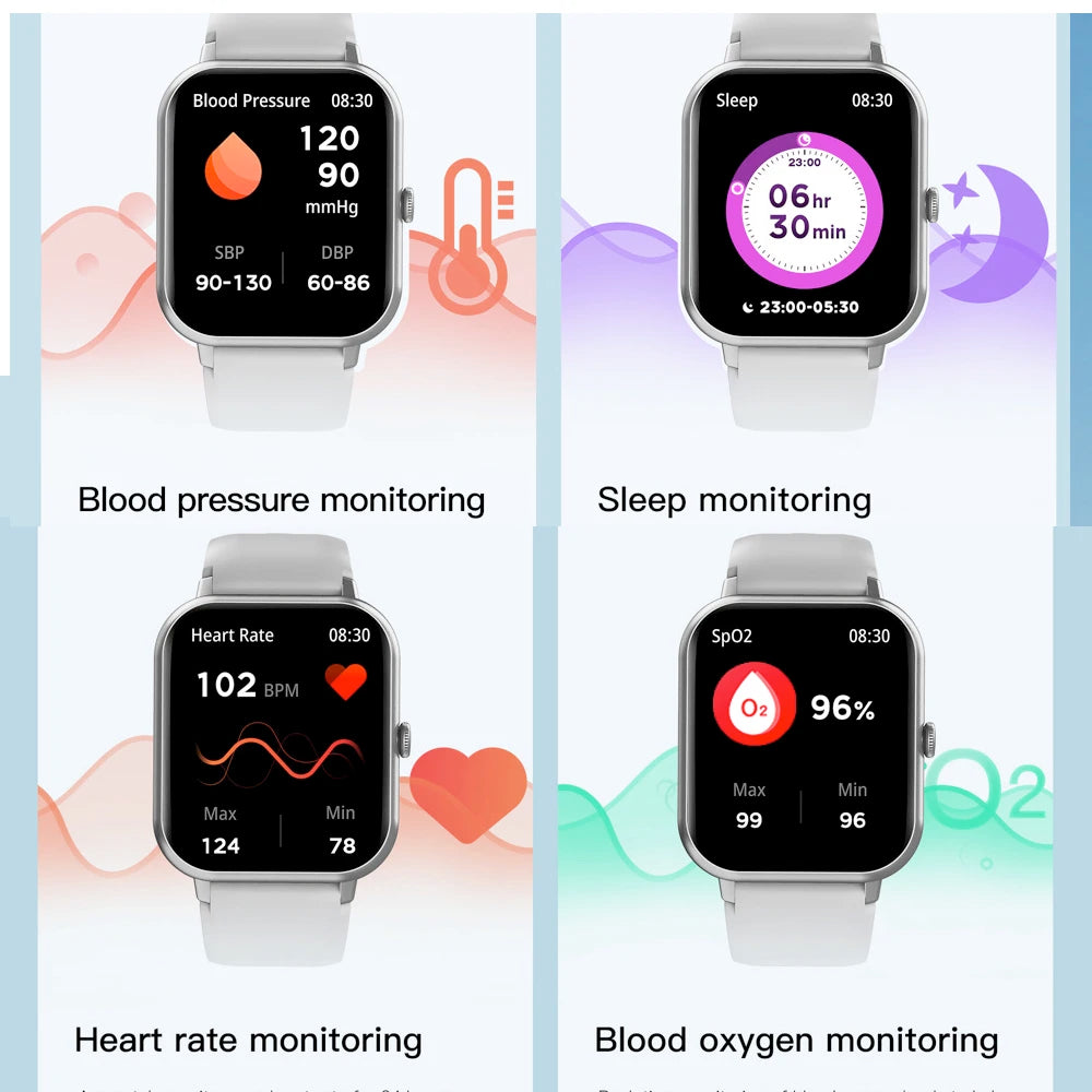 ساعة ذكية جديدة للرجال والنساء موديل 2024 مزودة بشاشة لمس كاملة وتقنية البلوتوث وتقنية Heart Rtae 100+ أوضاع رياضية مقاومة للماء وساعة ذكية للياقة البدنية للسيدات 