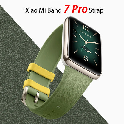 Silicone Sport Watchband For Xiaomi Mi Band 7 Pro Leather Texture Replacement Wrist For Mi Band 7Pro Lychee Strap Accessories