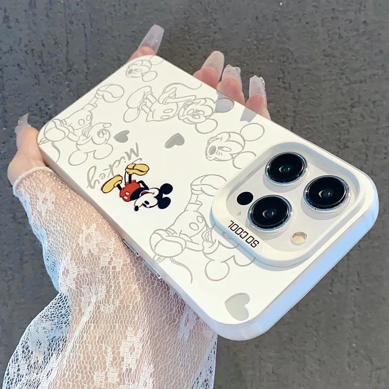 جراب هاتف لطيف فردي من Disney Mickey Minnie Mouse لهاتف iPhone 14 12 13 11 15 Pro Max XR XS X 7 8 Plus، غطاء خلفي مقاوم للصدمات