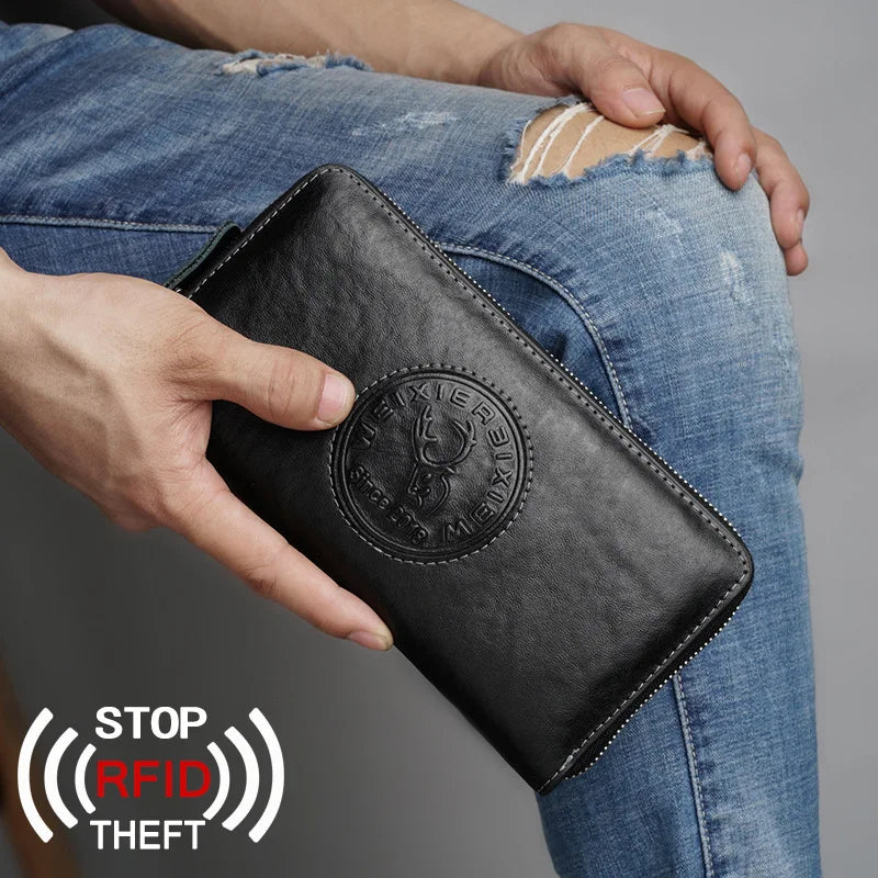 100% Genuine Leather Wallet RFID Anti-theft Brush Men&