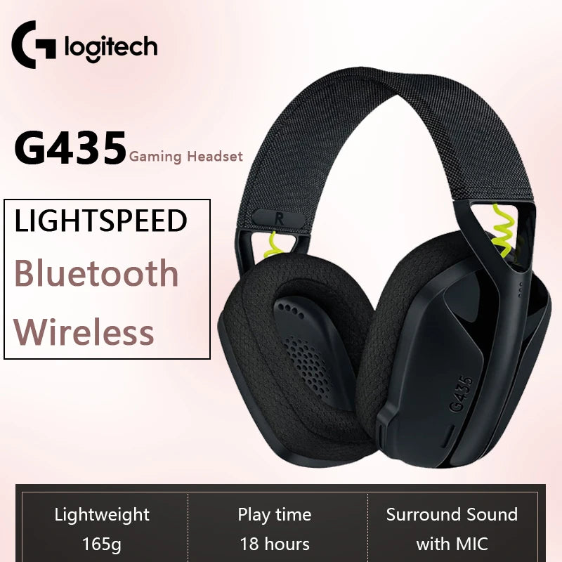 سماعة الألعاب اللاسلكية Logitech G435 LIGHTSPEED مع اتصال USB وبلوتوث/2.4 جيجاهرتز وميكروفون مدمج لأجهزة الكمبيوتر/PS