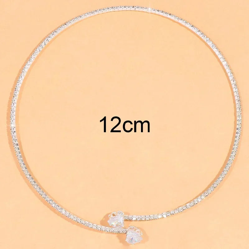 Fashion Rhinestone Heart Collar Choker Necklace for Women Simple Open Collar Necklace Torques Jewelry Accessories