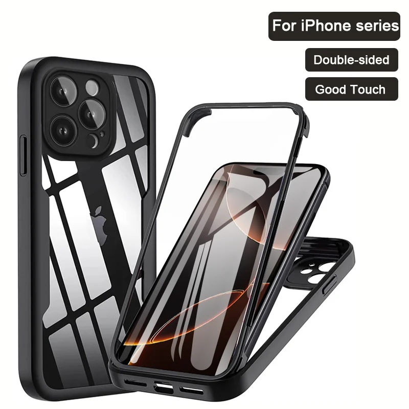 360 Full Cover Bumper Case For iPhone 16 Pro Max 13 12 Mini Funda For iPhone 15 14 11 Pro Max Plus Scree Protection Phone Cover