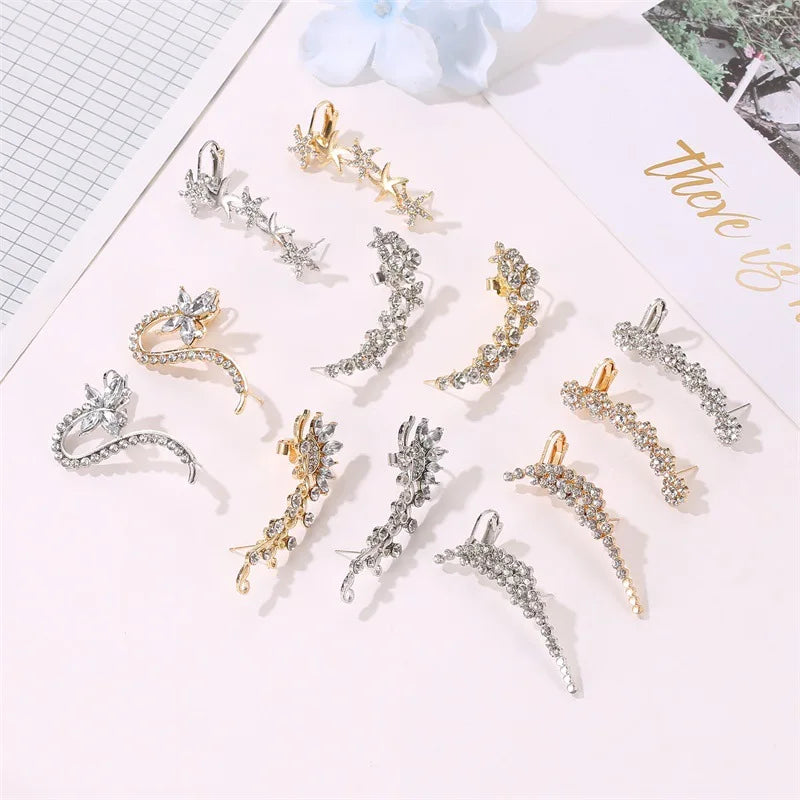 New Fashion Creative Crystal Rhinestone  Stud Earrings For Women Wrap Ear Cuff Clip Earrings Girl Trendy  Jewelry