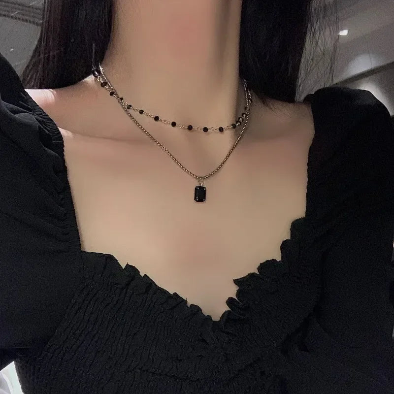 New Black Crystal Beaded Double Layer Necklace for Women Personalized Fashionable Daily Accessories Party Jewelry Birthday Gifts