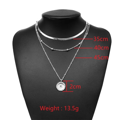 925 Sterling Silver Three-Layer Round Necklace for Women Simple Snake Chain Charm Ball Chain Party Gift Women&