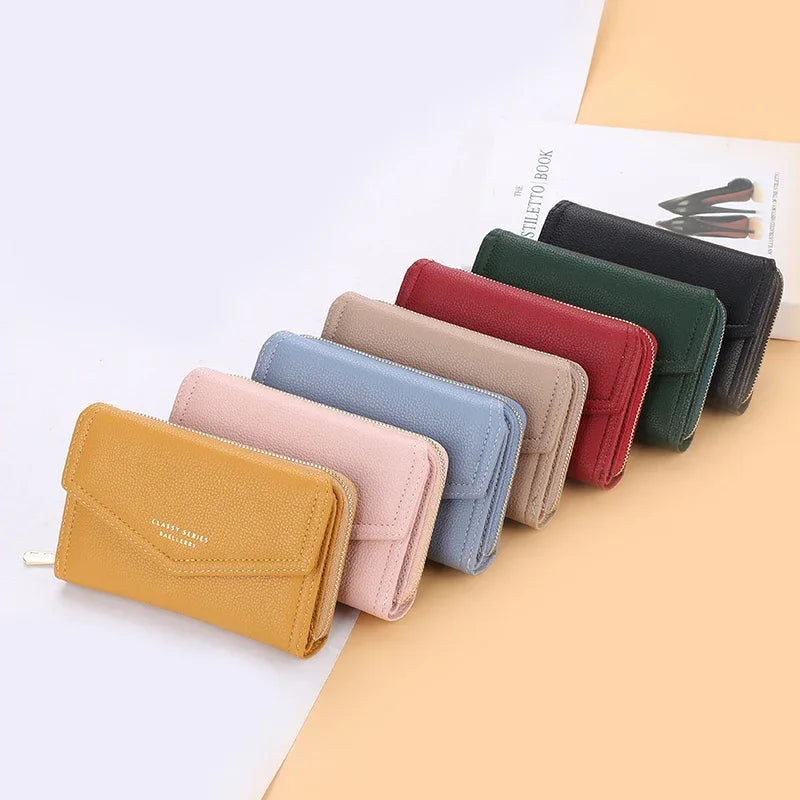 Yellow Wallets for Women Large Capacity Clutch Bag Green Zipper Coin Purse Card Holder Wallet Ladies Purses Leather Red Wallet