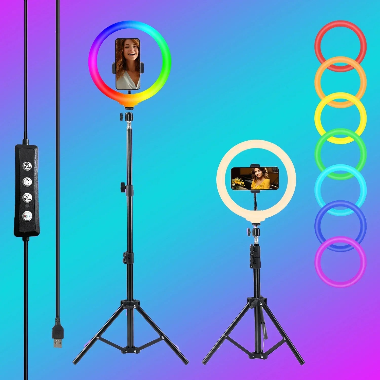 Zomei 10/12in RGB Selfie Ring Light Tripod 110CM LED Fill Light Photography Stand Holder For Mobile Phone Camera Smartphone