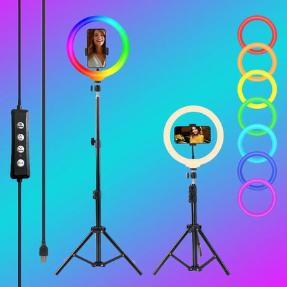 Zomei 10/12in RGB Selfie Ring Light Tripod 110CM LED Fill Light Photography Stand Holder For Mobile Phone Camera Smartphone