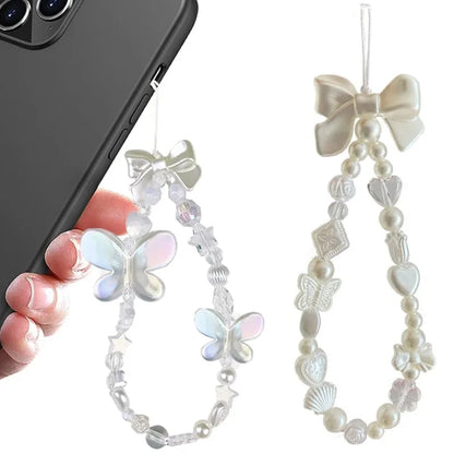 Trendy Butterfly Pearl Acrylic Beaded Mobile Phone Chain Strap Key Chain for Women Anti-Lost Phone Lanyard Charm Accessories New