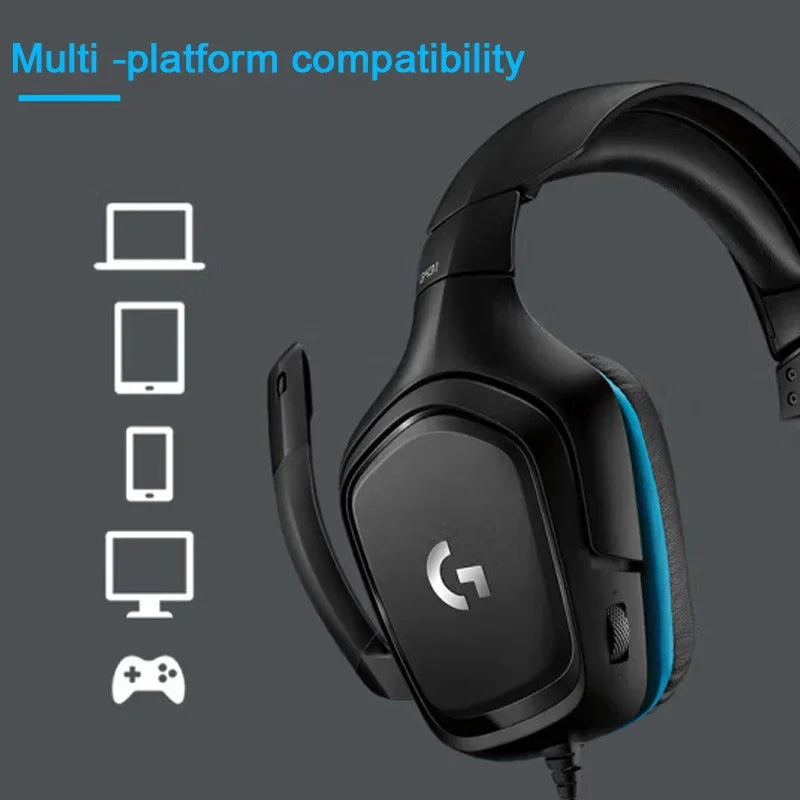 سماعة الألعاب Logitech G431 السلكية بصوت محيطي 7.1 ومشغلات صوت 50 مم ومقبس صوت 3.5 مم وسماعات رأس خفيفة الوزن