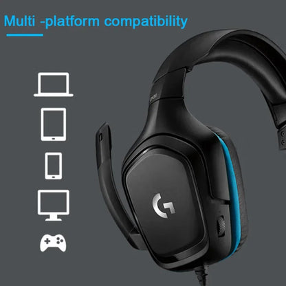 سماعة الألعاب Logitech G431 السلكية بصوت محيطي 7.1 ومشغلات صوت 50 مم ومقبس صوت 3.5 مم وسماعات رأس خفيفة الوزن