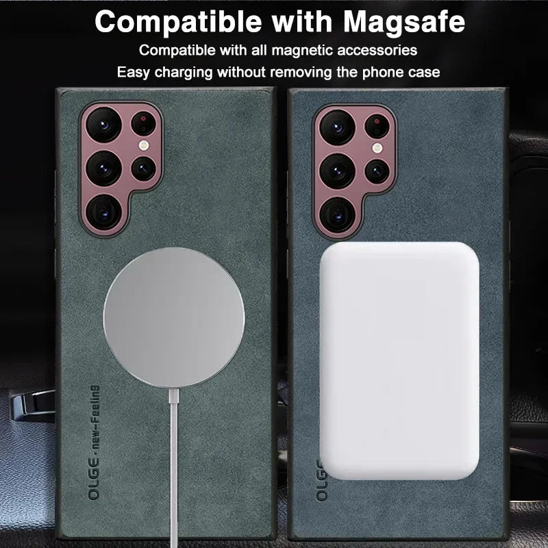 Luxury Magnetic Leather Case For Samsung Galaxy S24 S23 S22 S21 Ultra Plus FE For Magsafe Wireless Charge Shockproof Cover