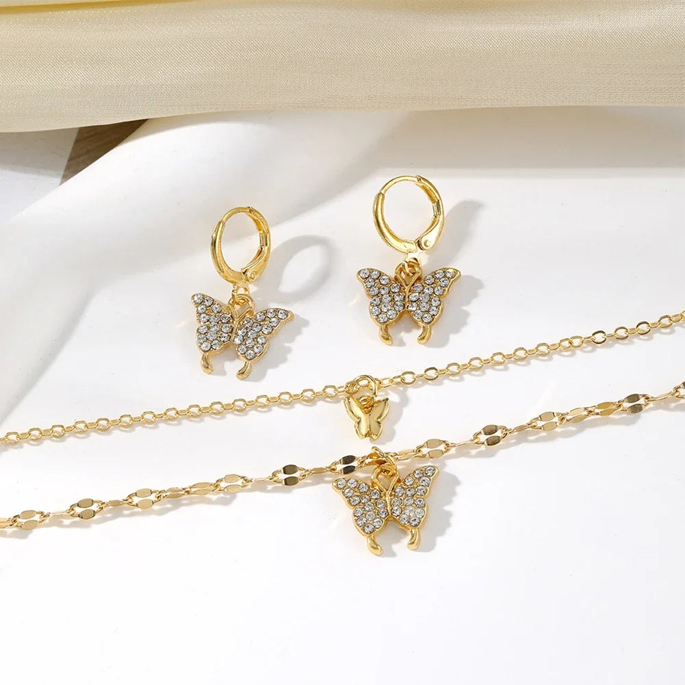 Necklaces Suits Wedding Fashion Butterfly Pendant Necklace &amp; Earrings Set New Trend-Crystal Jewelry Set For Women Girls Gifts