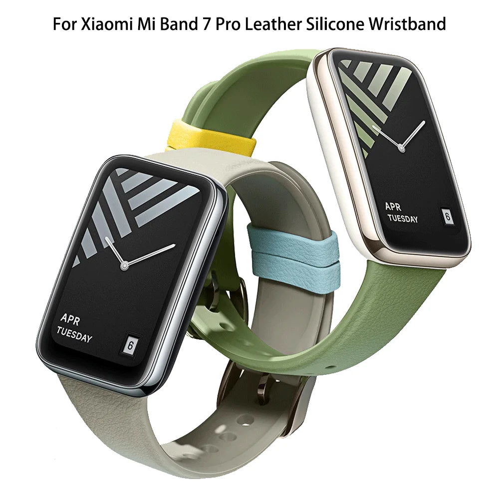 Silicone Sport Watchband For Xiaomi Mi Band 7 Pro Leather Texture Replacement Wrist For Mi Band 7Pro Lychee Strap Accessories