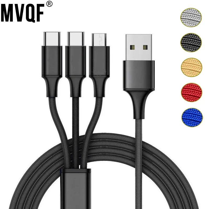 MVQF Multi Usb Port 3In1 Micro USB Type C Charger Cable Multiple Usb Charging Cord Usbc Mobile Phone Wire for Iphone Samsung S10