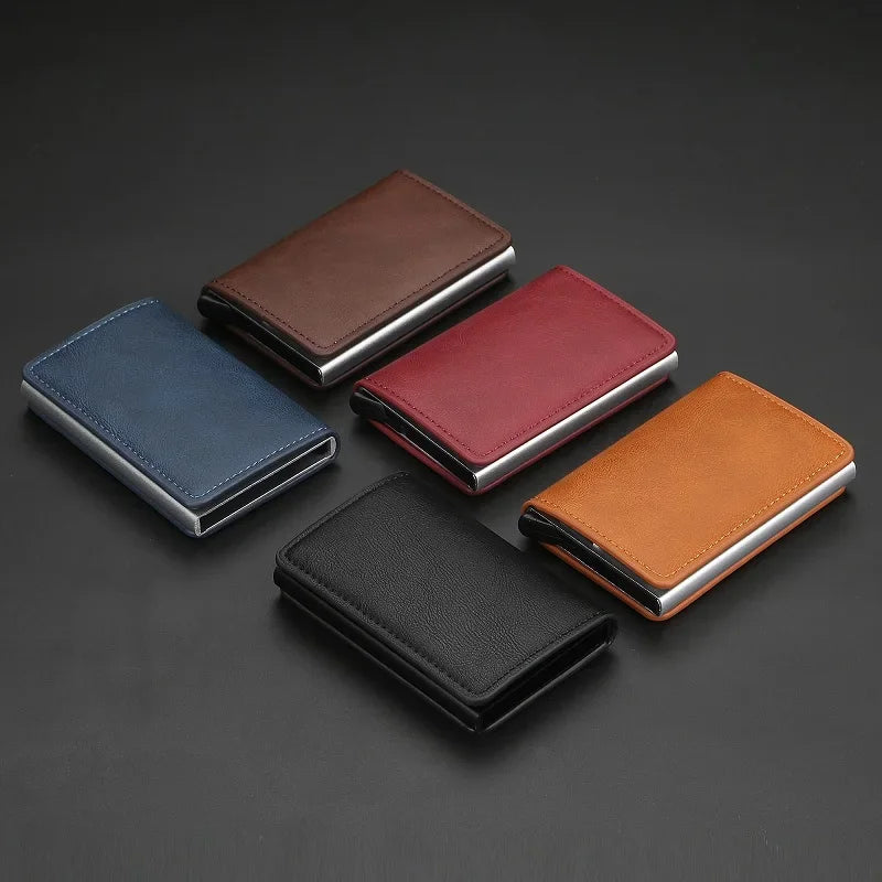 2024 New Wallet Blocking Rfid PU Leather Vintage Credit Card Holder Unisex Antitheft Security Aluminum Metal Purse