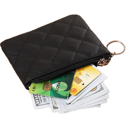 Women PU Leather Wallet Fashion Zipper Coin Key Chain Small Purses Money Clip Case Diamond Pattern Short Change Pouch Coin Purse