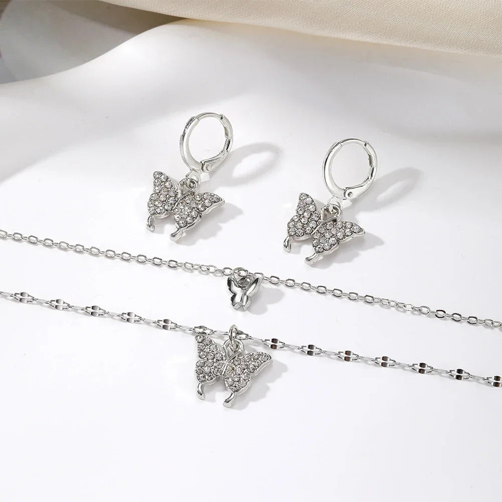 Necklaces Suits Wedding Fashion Butterfly Pendant Necklace &amp; Earrings Set New Trend-Crystal Jewelry Set For Women Girls Gifts