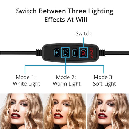 مصباح حلقي للتصوير الفوتوغرافي مع حامل للهاتف، مصباح حلقي LED قابل للتعتيم لتصوير السيلفي، كاميرا الهاتف للبث المباشر للمكياج