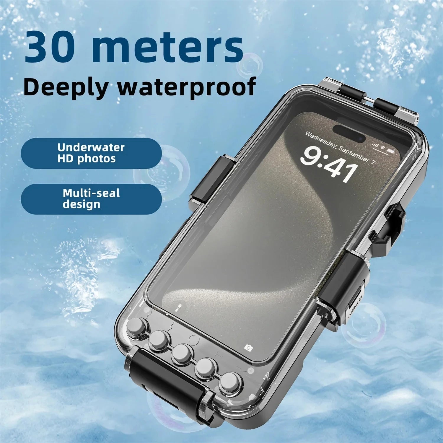 2024 New 30M Bluetooth Diving Waterproof Housing Photo Video Taking Underwater Cover Case for iPhone Samsung Huawei Xiaomi Redmi