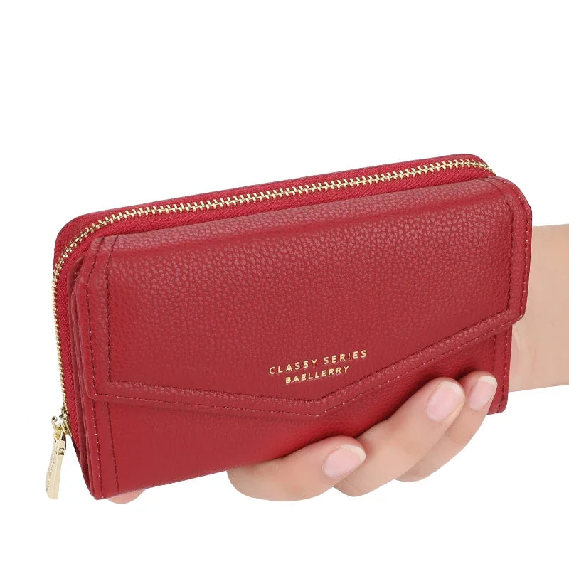 Yellow Wallets for Women Large Capacity Clutch Bag Green Zipper Coin Purse Card Holder Wallet Ladies Purses Leather Red Wallet