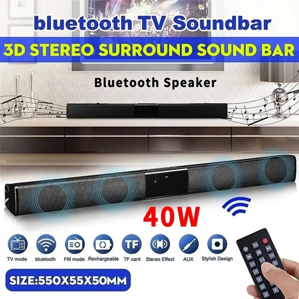 مكبر صوت لاسلكي بتقنية البلوتوث عالي الجودة من Soundbar، مسرح منزلي، تلفزيون، كمبيوتر، صدى حائط، ستيريو محيطي، راديو FM، جهاز تحكم عن بعد، مكبر صوت فرعي