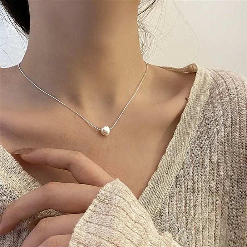 8mm Imitation Pearl Pendant Necklace for Women Elegant Romantic Invisible Fish Wire Clavicle Bead Collar Wedding Jewelry