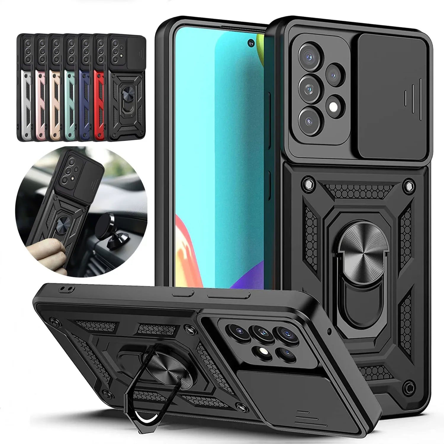 Camera Lens Military Grade Armor Case For Samsung Galaxy S24 S23 S22 Ultra Plus S21 Phone Holder Ring Stand Cover