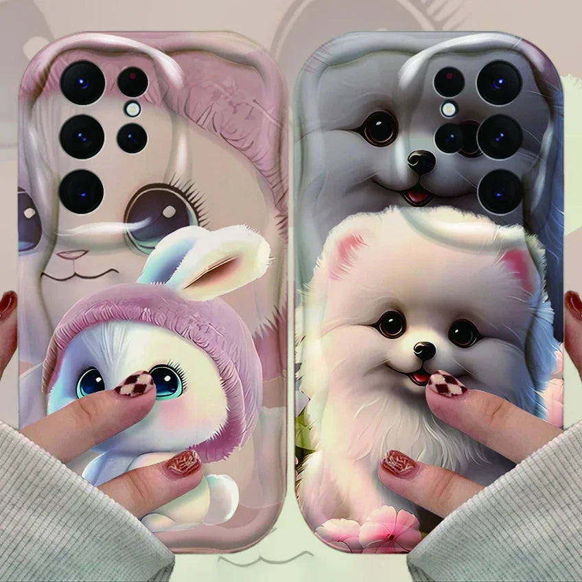 جراب هاتف Lucky Rabbit Dog لهاتف Samsung Galaxy S24 Ultra S23 S22 S21 Plus S20 FE A25 A55 A35 غطاء خلفي ناعم مقاوم للصدمات من السيليكون 