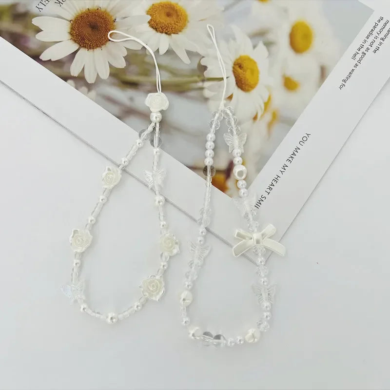 1 Pc Fashion Phone Straps White Color Series Heart Butterfly Bowknote Style Phone Lanyard Lovely Pendant Phone Accessories