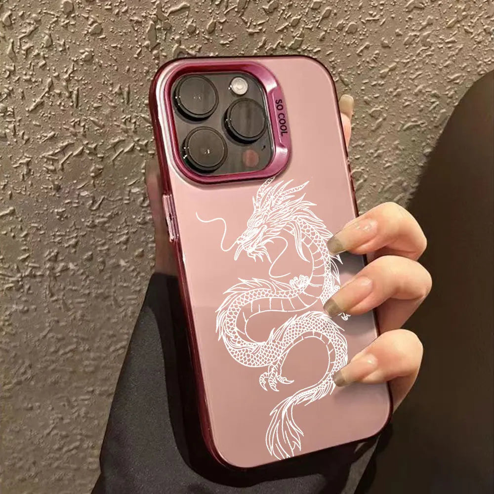 جراب IMD فضي لهاتف iPhone 16 15 14 Pro Max Phone Funda Luxury Cool Dragon Totem Cover