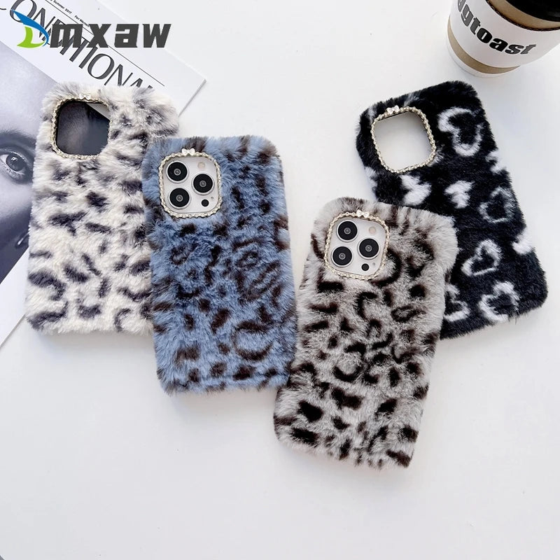 Fashion Plush Fur Phone Case For Xiaomi Redmi 10 9T 9C 9A 9 Note 11 10 8 9 7 6 Pro Max 10S 9T 9s 8T Leopard Fluffy Soft Case