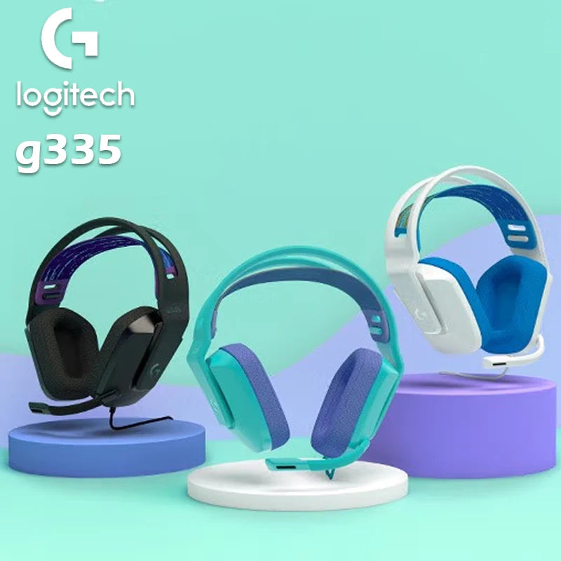 سماعة الألعاب الأصلية Logitech G335 السلكية بصوت محيطي 7.1 سماعات رأس خفيفة الوزن للكمبيوتر الشخصي/PS/Xbox/Switch