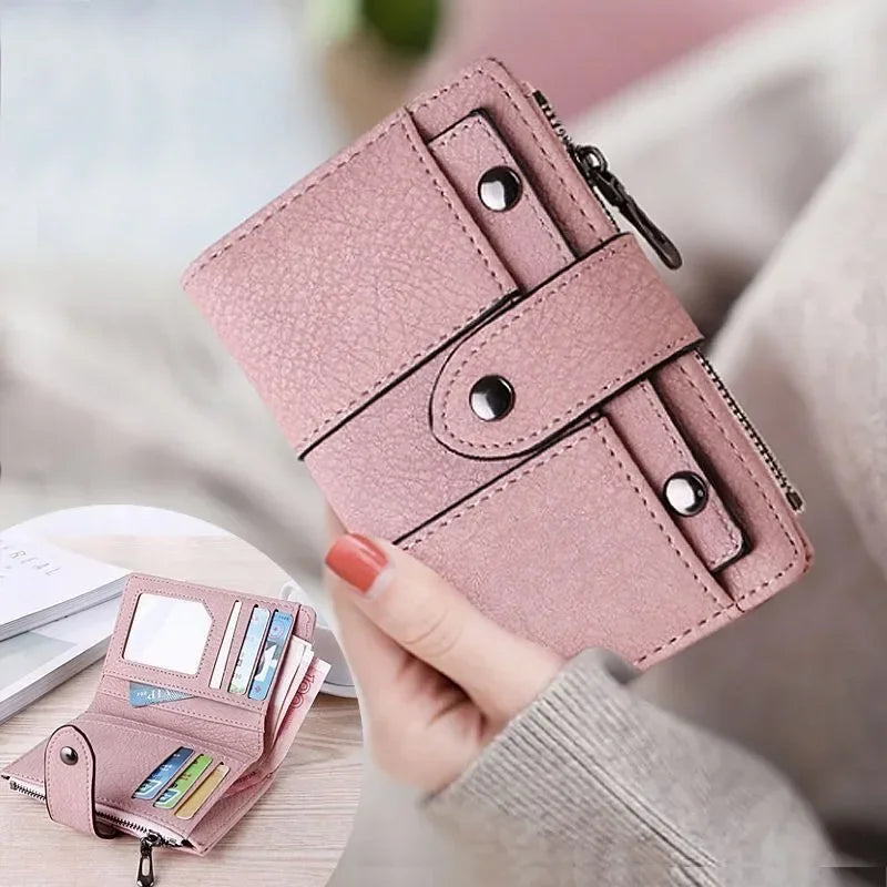 Women Wallet Retro Rivets PU Short Wallet Coin Purse Card Holders Handbag for Girls Purse Small Wallet Ladies Bolsa Feminina