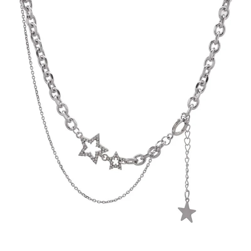 Y2K Star Zircon Pendant Necklace for Women Luxury Sweet Cool Girl Punk Heart Clavicle Chain 2023 New Fashion Jewelry Party Gift