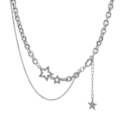 Y2K Star Zircon Pendant Necklace for Women Luxury Sweet Cool Girl Punk Heart Clavicle Chain 2023 New Fashion Jewelry Party Gift