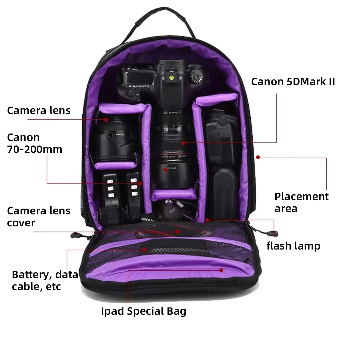 Multi-functional Camera Bag Nikon Canon Digital Lens Outdoor Photography Backpack Lightweight Waterproof Fabric Large Capacity