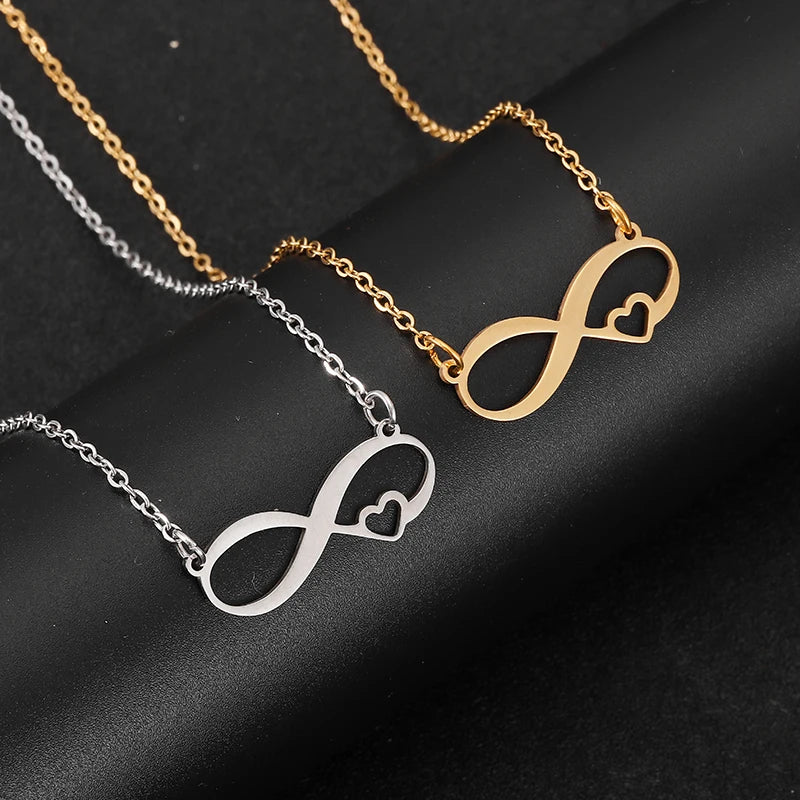 Stainless Steel Necklaces Infinity Love Heart Shape Symbol Simple Elegant Pendant Choker Necklace For Women Wedding Jewelry Gift